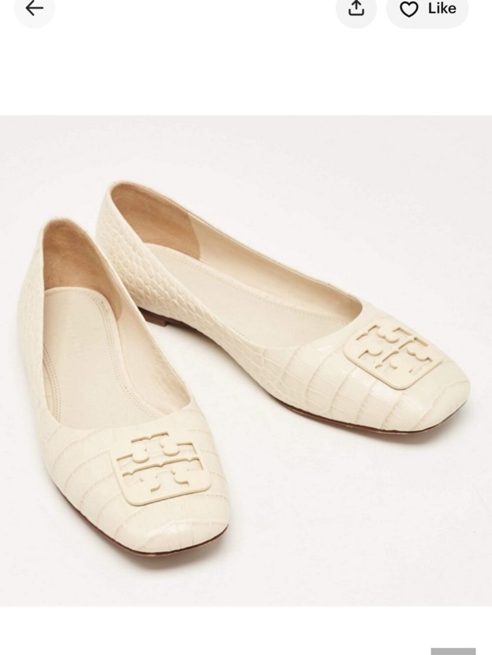 Tory Burch Georgia Square-Toe Croc-Embossed Leather Ballet Flats "New Cream"